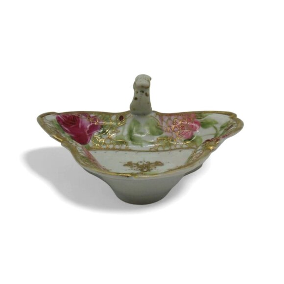 NIPPON Heart Shaped Dish Porcelain Trinket with Rose & Gold Moriage, Vintage - Picture 6 of 12